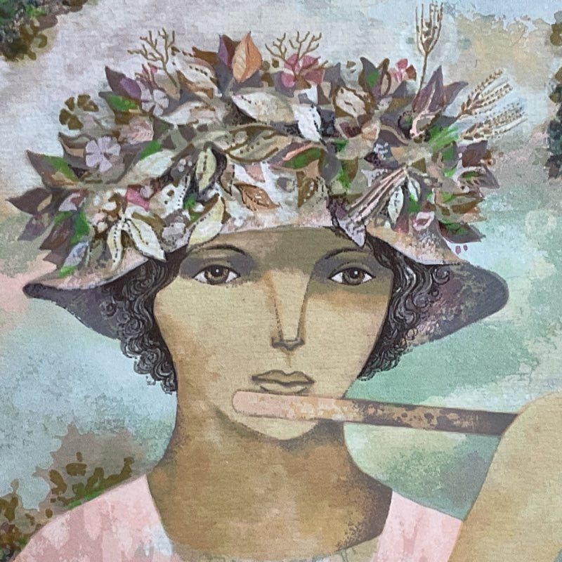 MARIO DORETTI Limited Edition VIII/CL Woman Playing Flute Serigraph