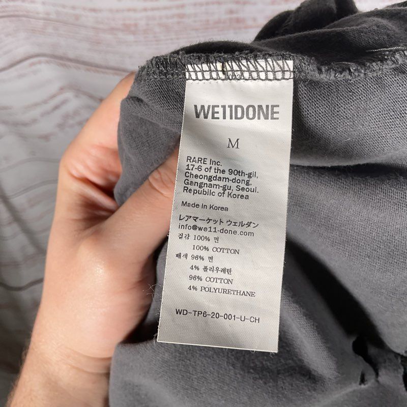 We11done Distressed Gray Logo Print Nametag Mockneck Long Sleeve T-shirt Size M