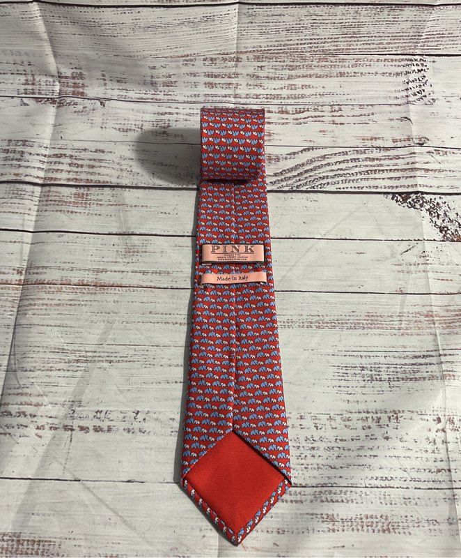 Thomas Pink Men's Red Elephant Pattern Tie Made In Italy 100% Silk