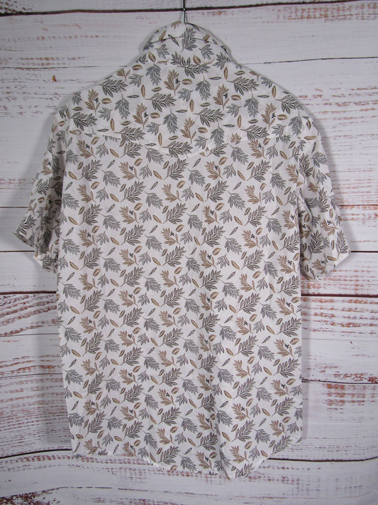 Western Aloha Men's White Short Sleeve Cotton Blend Leaf Print Shirt Size M