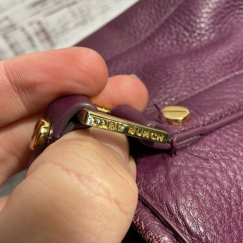 Tory Burch Amanda Hobo Bag Purple Pebbled Leather Tote Purse