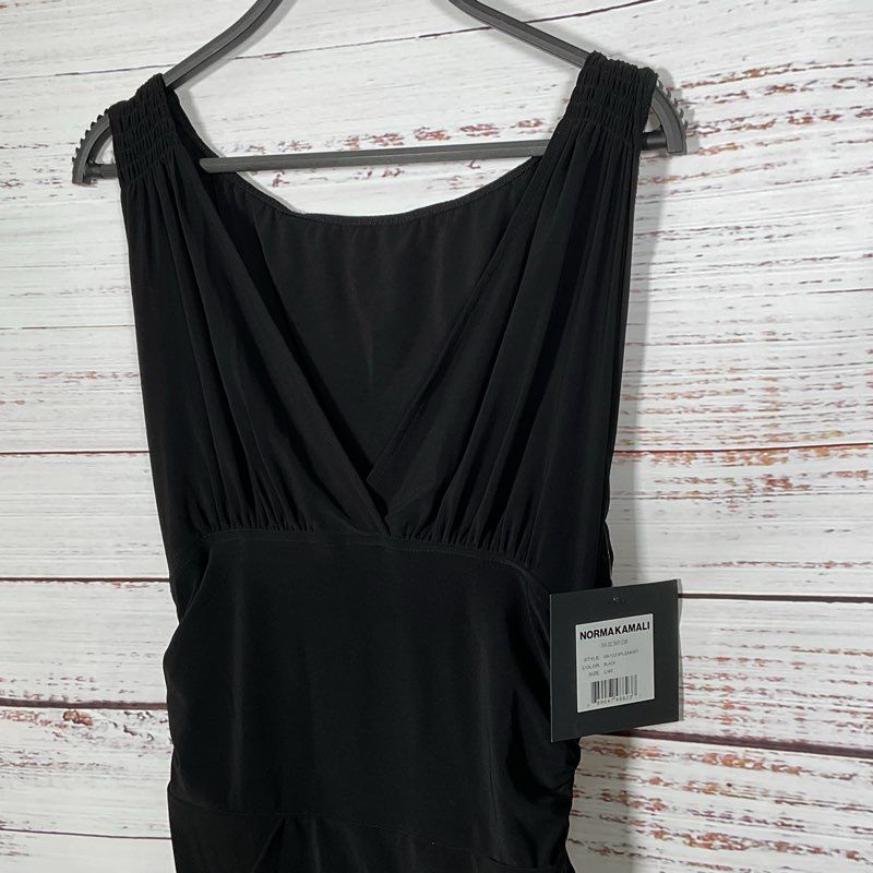 NWT NORMA KAMALI Women's Black Tara Side Drape Gown w/ Built-In Underwear- SZ L