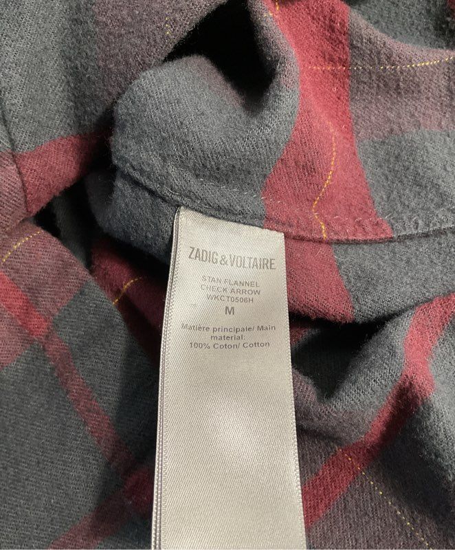 Men's Zadig & Voltaire Stan Flannel Plaid Red & Black Button Up Long Sleeve M