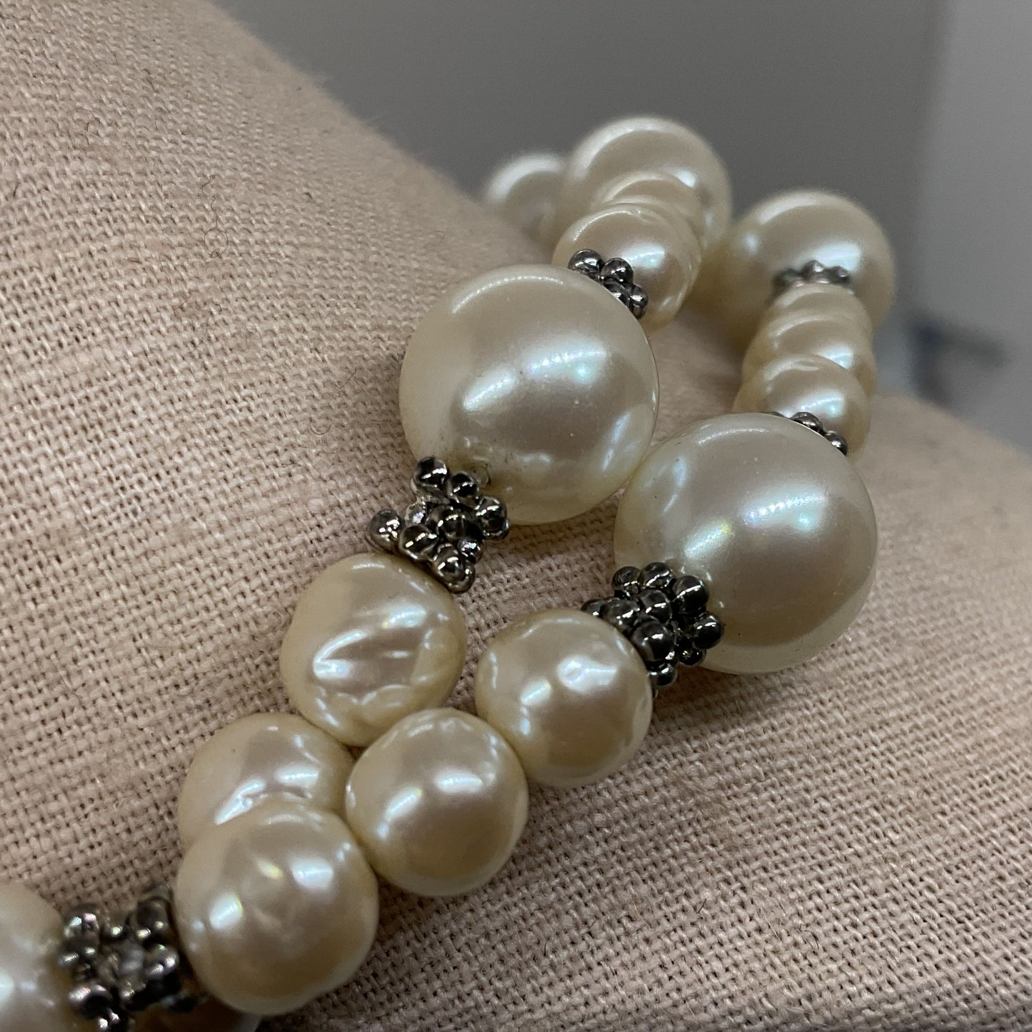 CAROLEE Silver Tone & Faux Pearl 2 Strand Necklace- 17"