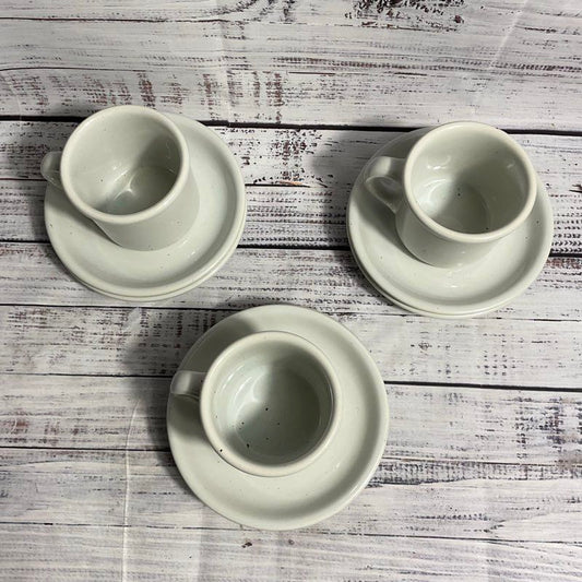 9 pc. Galaxy Stoneware Trend Pacific Milkstone White/Brown Spots Mug, Saucer Set