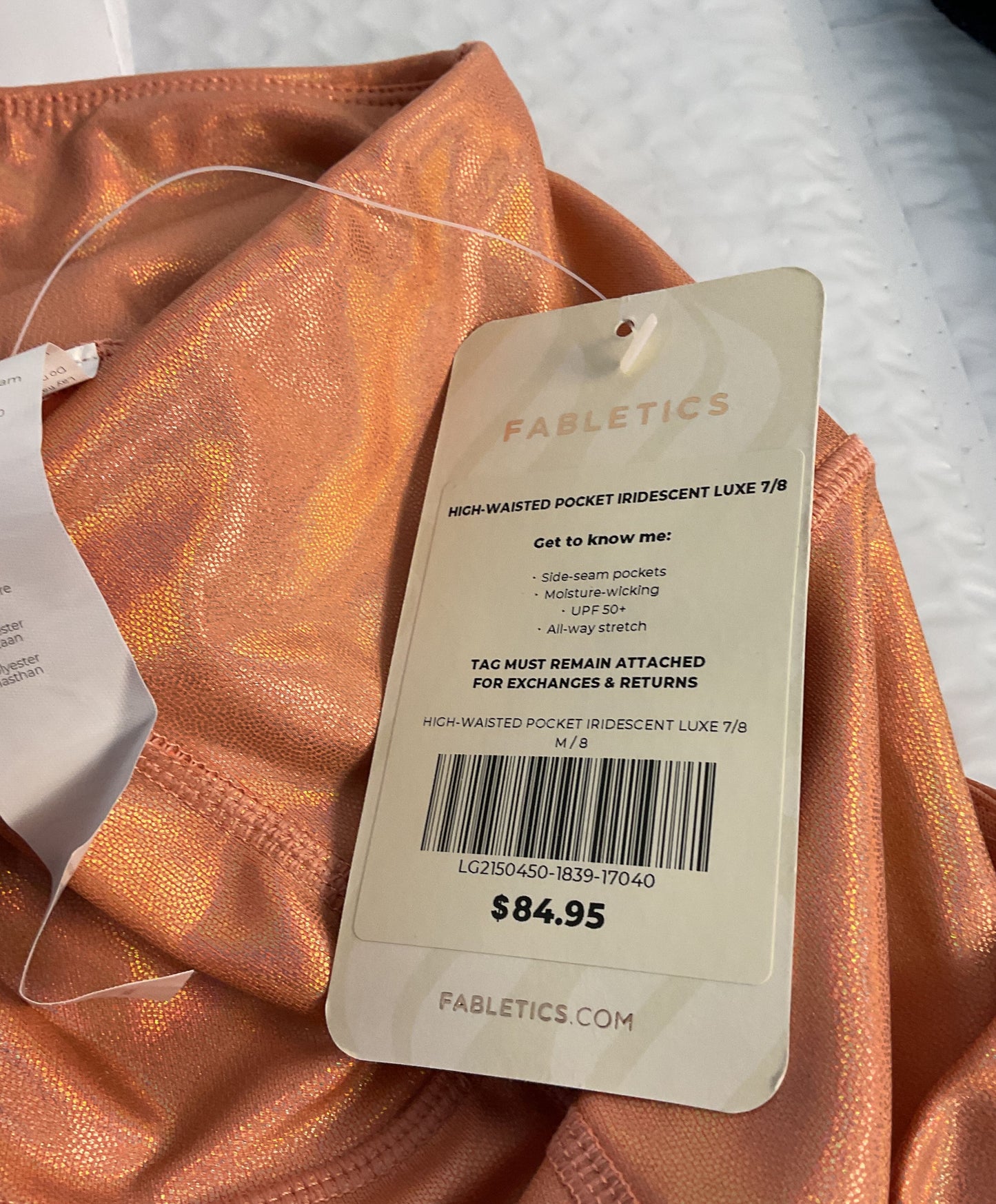 NWT Women' Fabletics Iridescent Peach Leggings Size M
