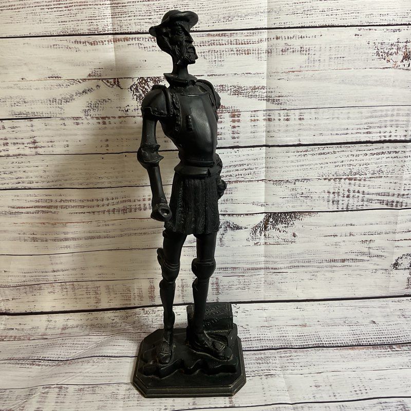 VTG. 18" Black Resin? Don Quijote Figural Sculpture- MISSING STICK