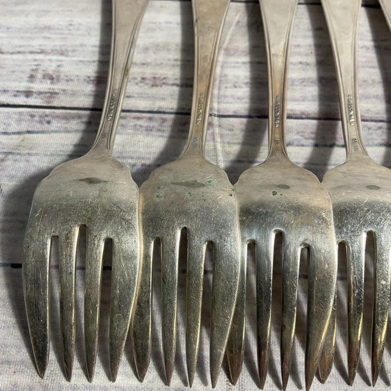Antique 1908 WM. Rogers Garrick Silver Plate Flatware Set 6 Salad Forks+1 Ladle