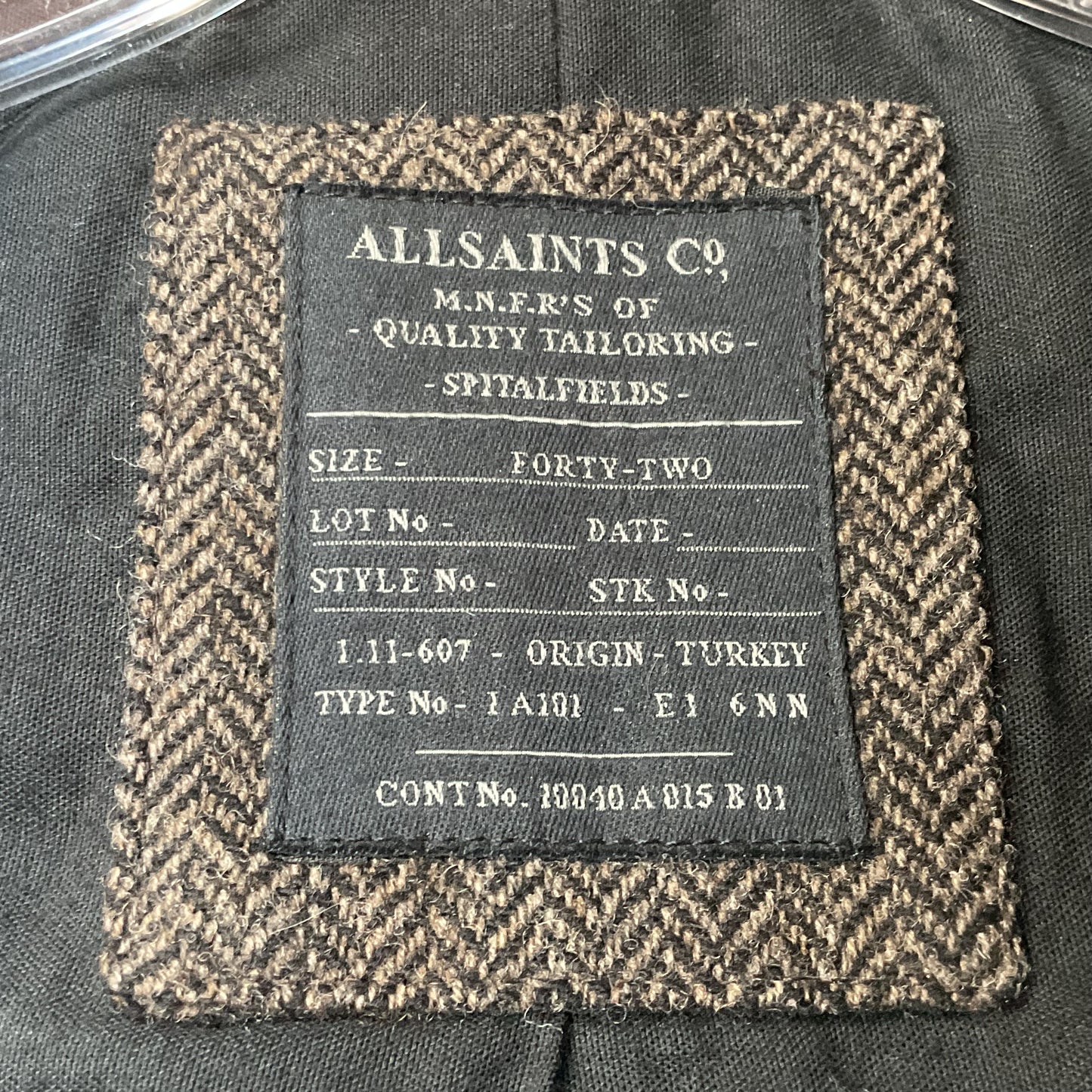 ALL SAINTS Men's Brown Herringbone Blazer Jacket- SEE MEASUREMENTS