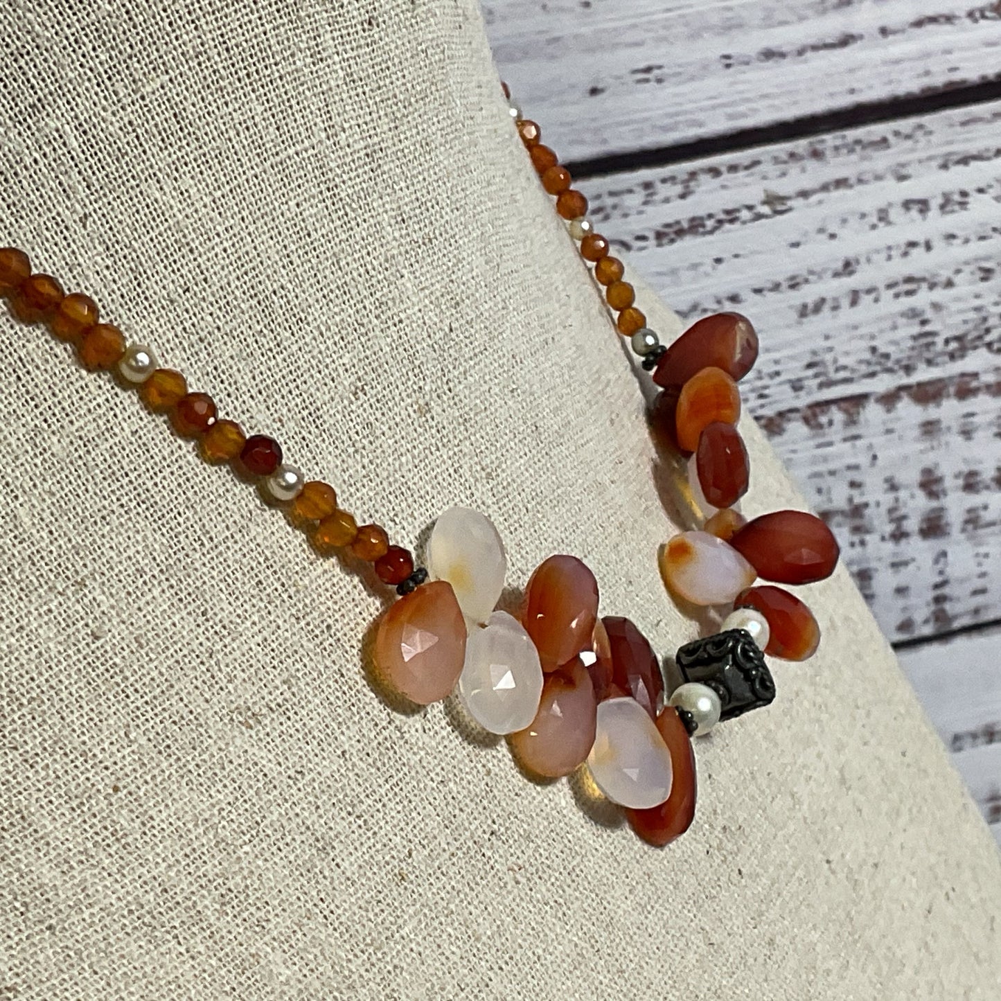 VTG. Sterling Silver and Carnelian Agate Beaded 17" Necklace