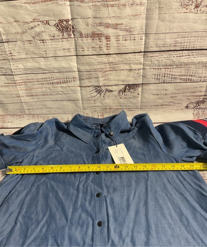 NEW Tanya Taylor Women's Button Up Blue Collared Top Short Sleeve Size 10