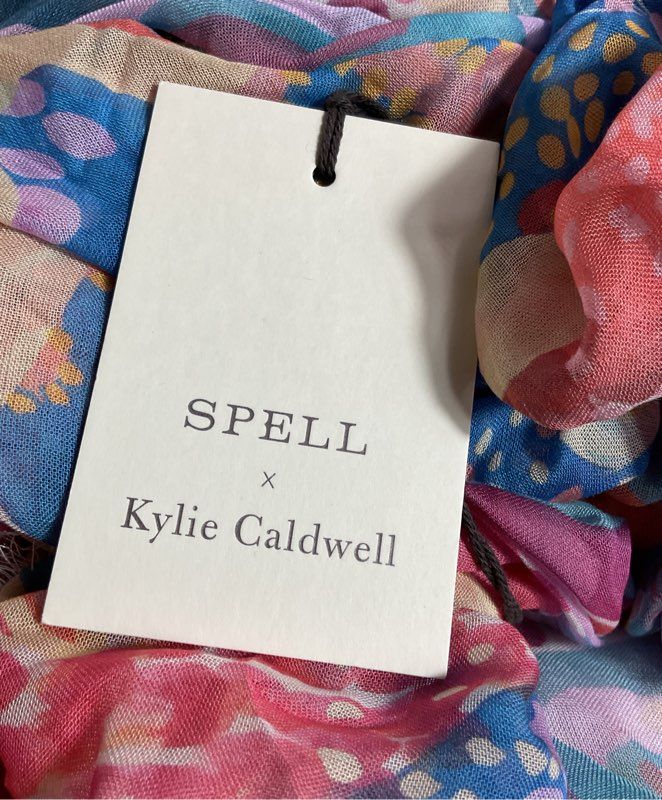 NWT SPELL X KYLIE CALDWELL Evelyn travel Scarf- Bay Blue- SZ OS (77" x 56")
