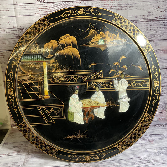 VTG./ANTIQUE Small Chinese Mother of Pearl Black Lacquer Table- 24x24x10