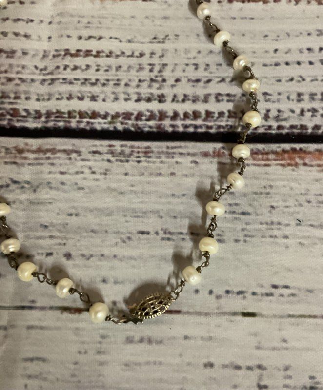 Sterling Silver Vintage Necklace Pearl Beaded