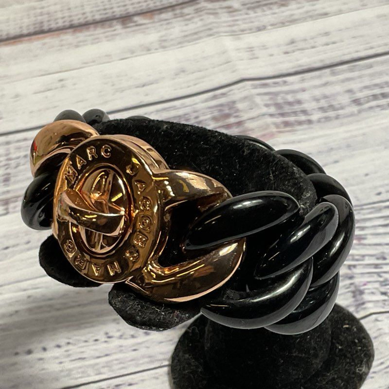 MARC JACOBS Women's Black Resin & Gold Tone Link Bracelet- 7"