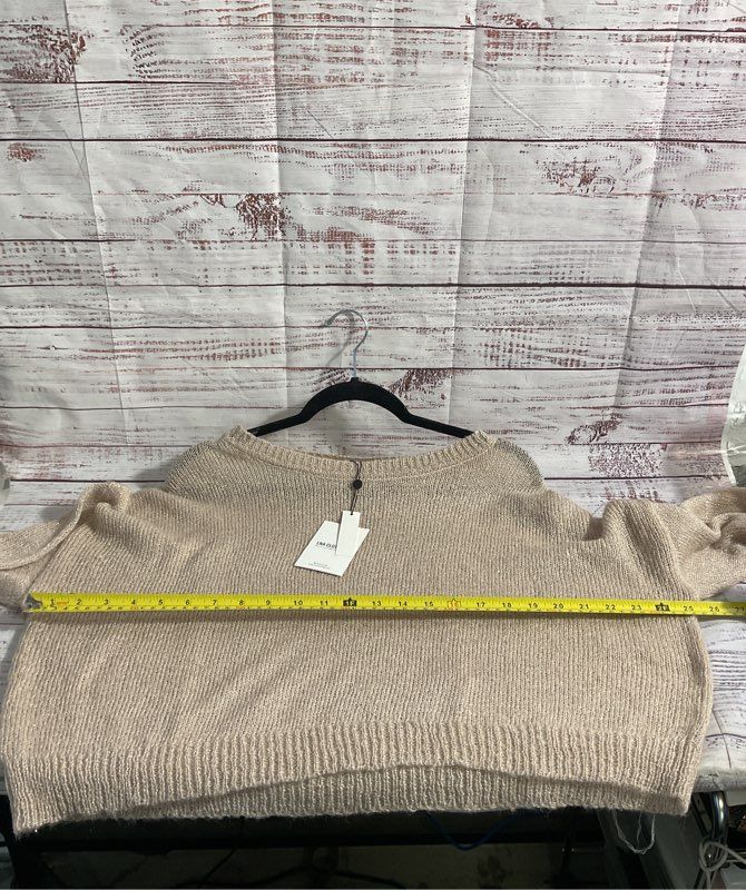 NWT LNA Clothing Women's Knit Shimmer Cropped Beige Sweater Size S