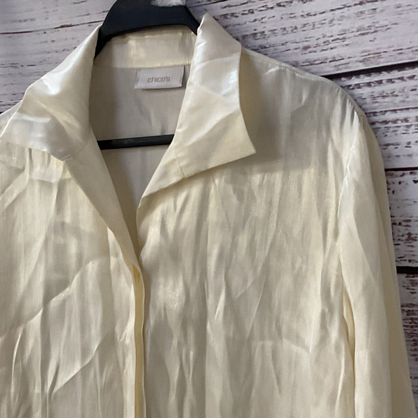 NWD CHICO'S Women's Shimmer Ivory Long Sleeve Blouse- SZ 2 (DEFECT)