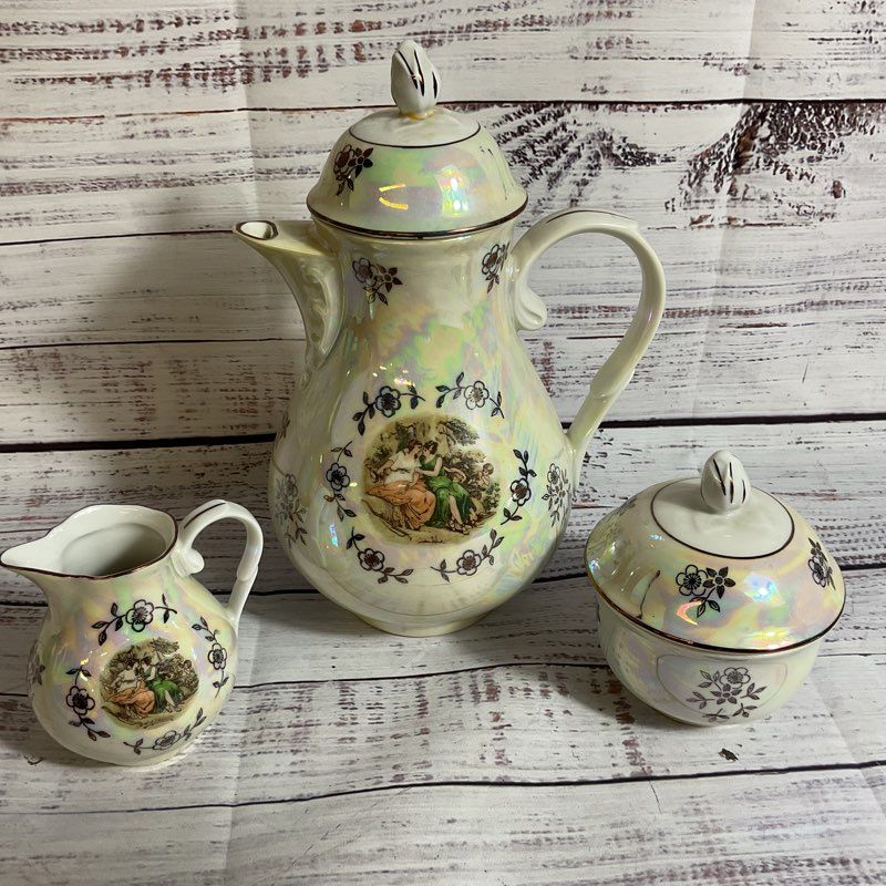 VTG. KAHLA Madonna Iridescent Tea Set (Teapot, Creamer, Sugar Bowl)