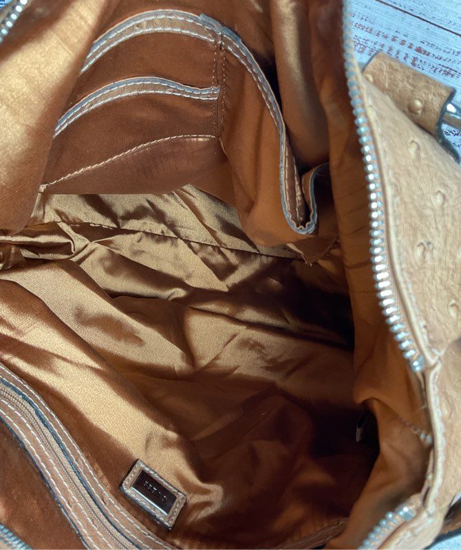 Guess Vintage Faux Leather Ostrich Embossed Shoulder Bag Brown
