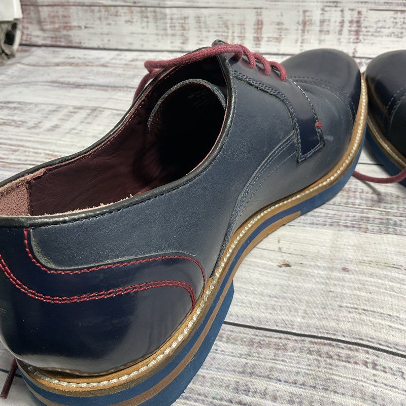 Ted Baker London Braythe 2 Navy & Burgundy Blue Derby Dress Shoes Men's Size 9