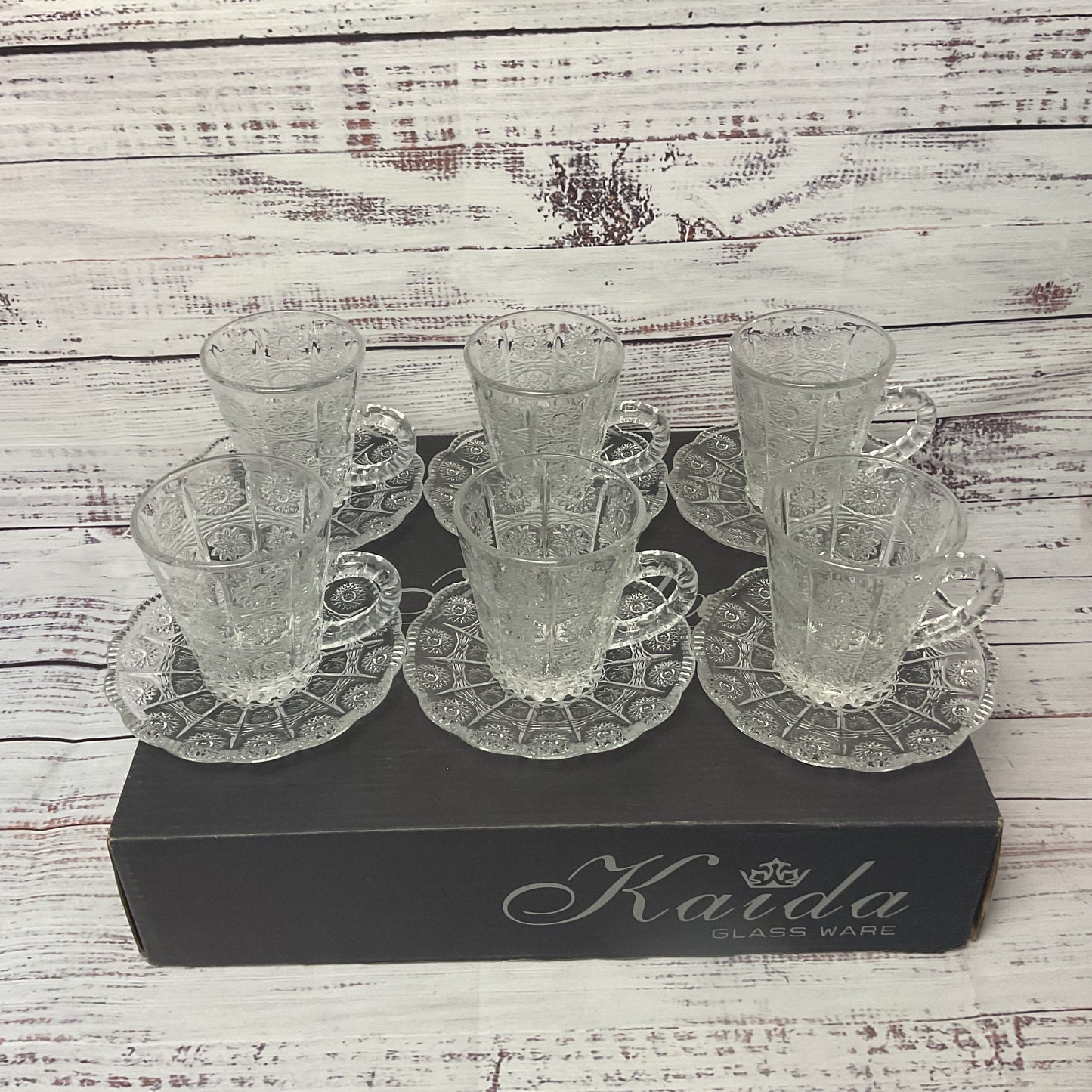 Kaida Glassware Crystallite Clear Glass Tea Cup Saucer Set 12 Pieces