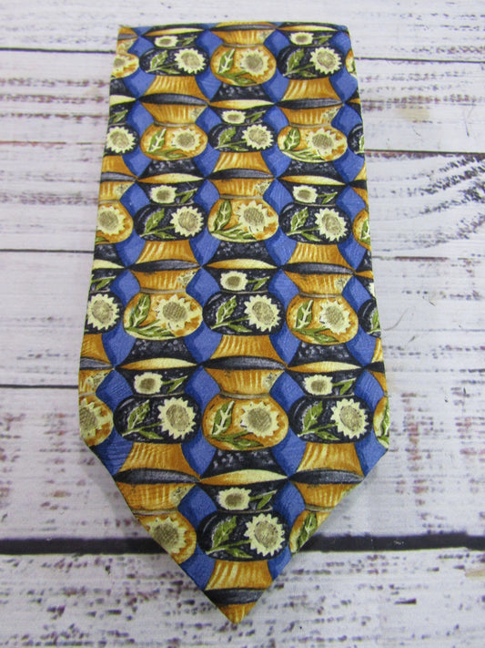 Vintage 90's Ermenegildo Zegna Men's Floral Vase Print Silk Tie Made in Italy