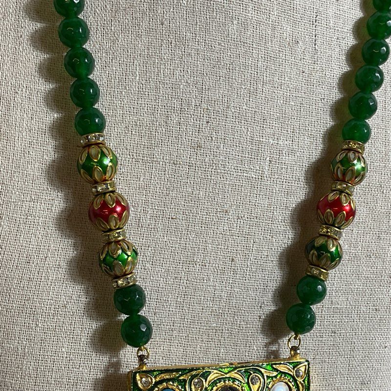 Bollywood Indian Navratna & Jade Beaded Necklace