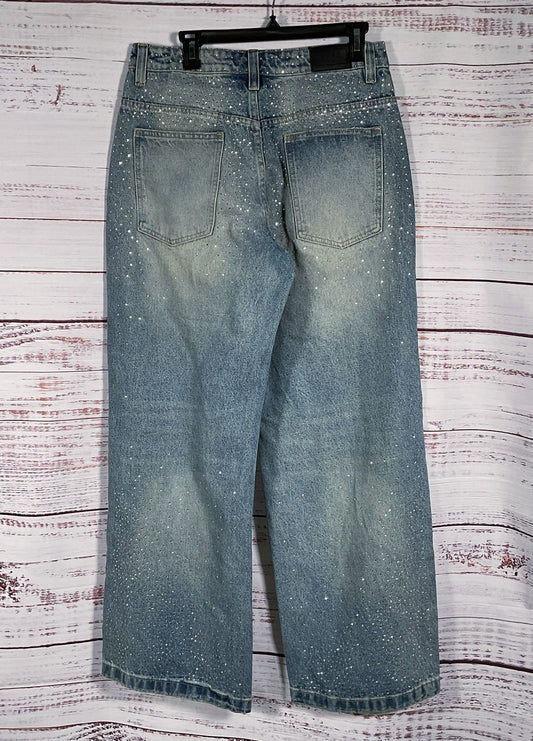 MEDM Mr Enjoy Da Money Denim Rhinestone Embellished Jeans Blue XL