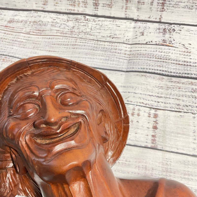 VTG. Hand Carved Wooden Elder Man Bust, Japanese? Sculpture