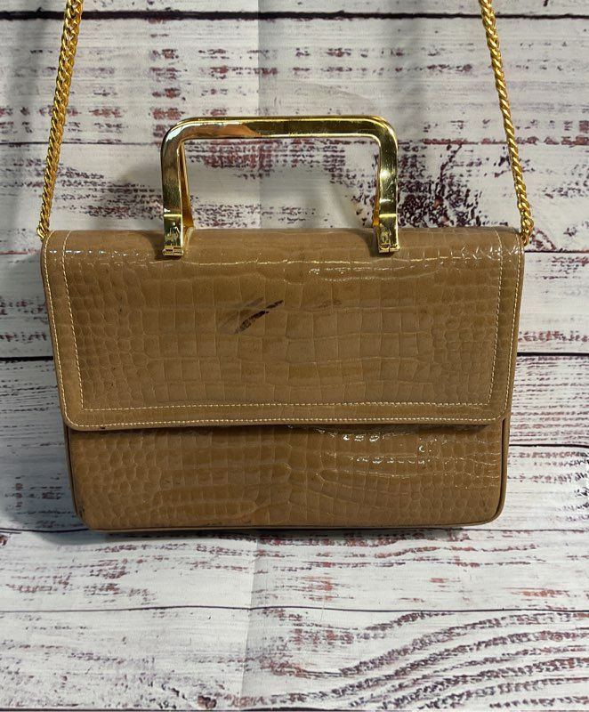 Morris Moskowitz Genuine Leather Brown Gold Tone Chain Strap Shoulder Bag