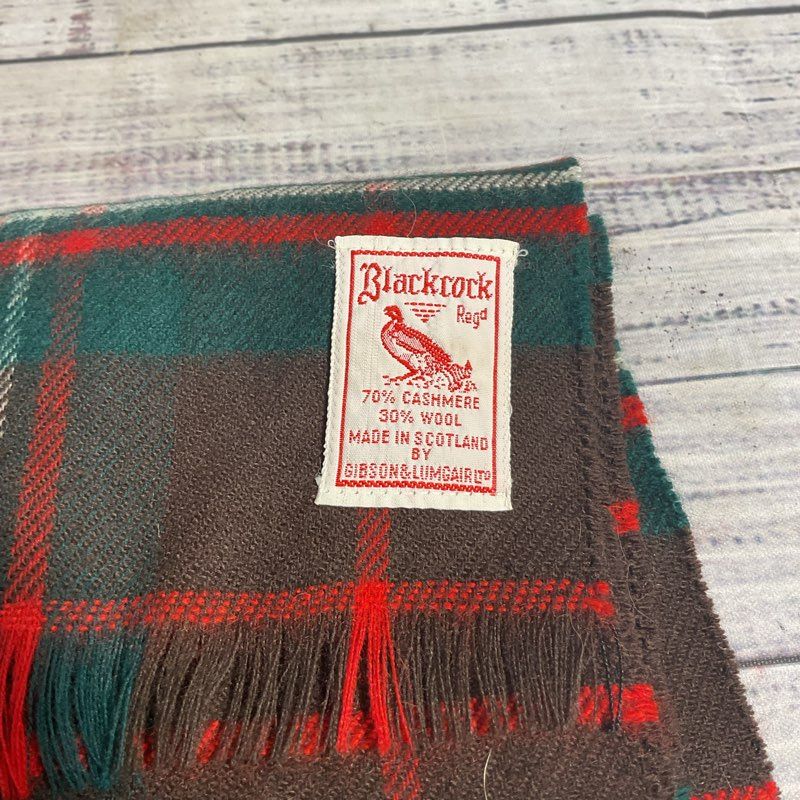 VTG Blackcock Green & Red Scottish Tartan Plaid Cashmere/Wool Blend Scarf 47 in.