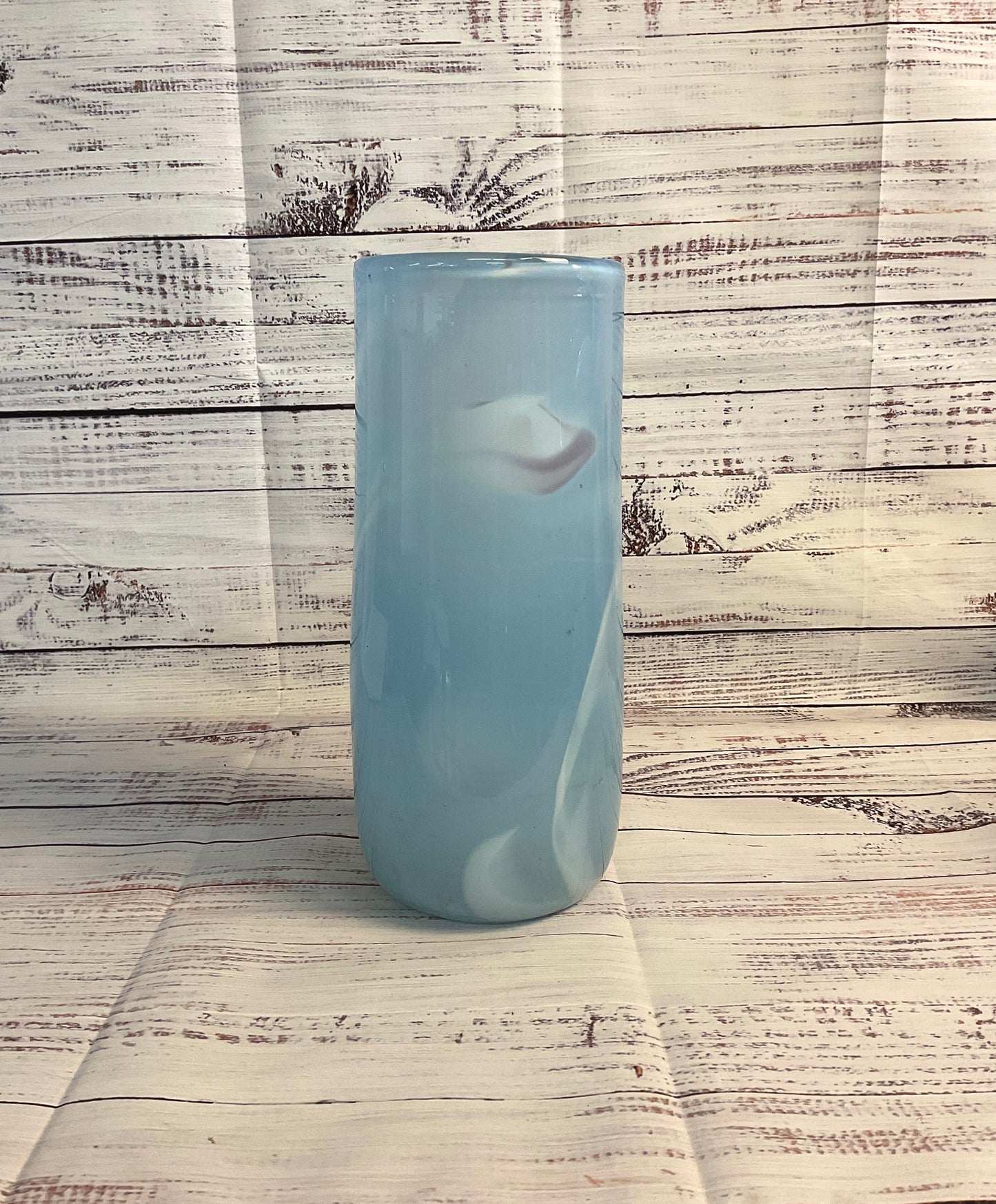 Blue Glass Vase Signed 1999