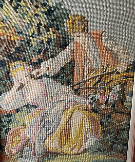Antique MARGOT Made in France Tapestry Needlework Framed