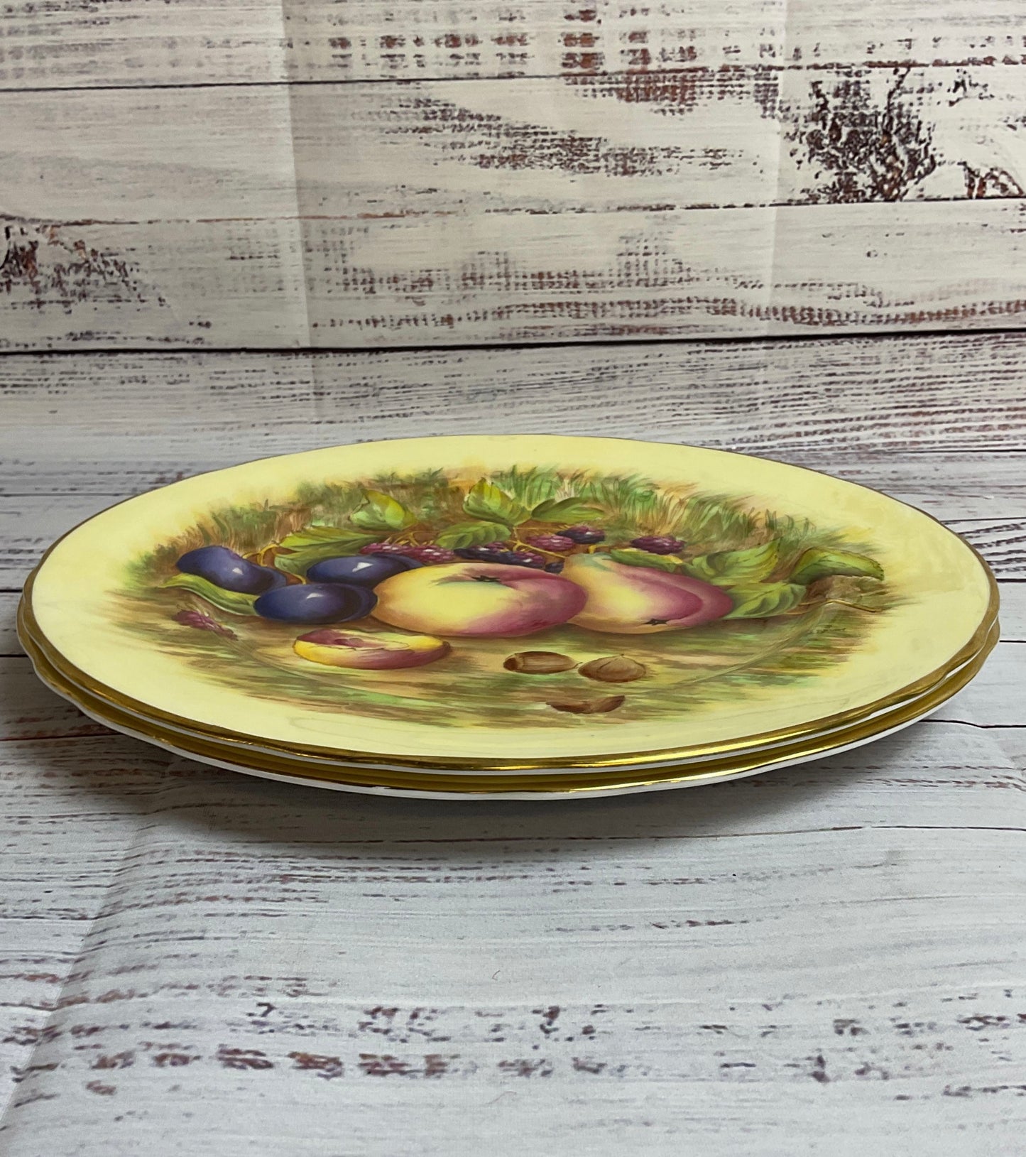 Set Of Two Aynsley Bone China England Decorative Fruit Orchard Plate