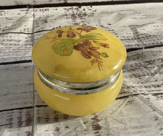 Vintage Italian Genuine Alabaster Floral Trinket Box