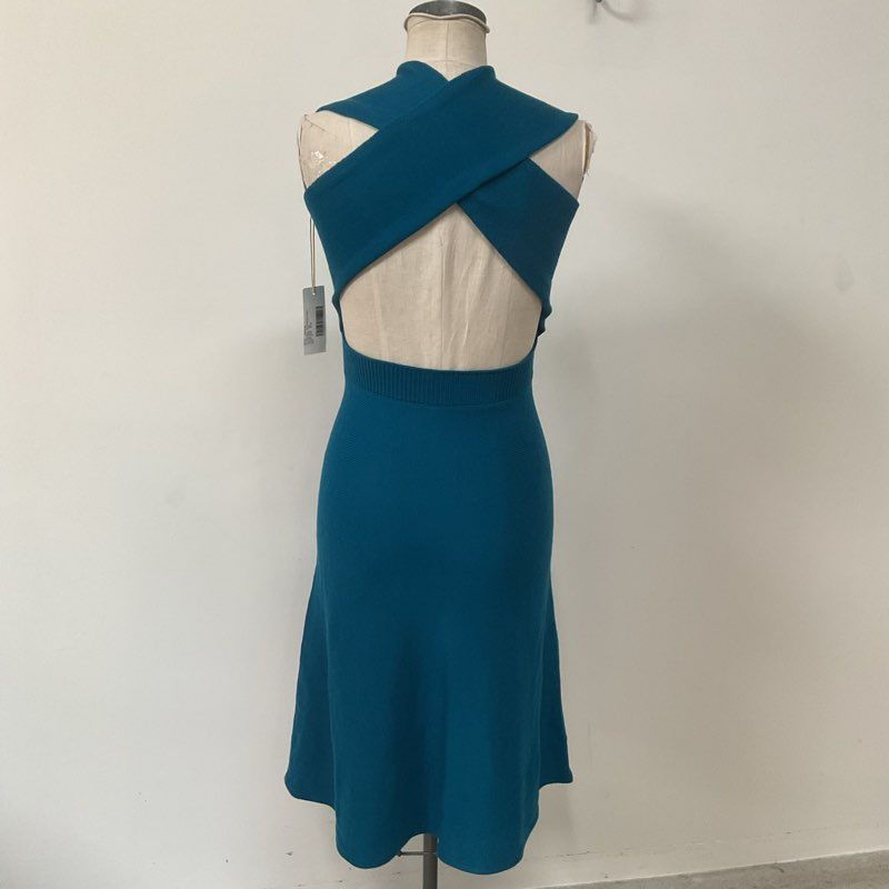 Victor Glemaud Cross Back Blue Knit Wool Dress - Size S New W/ Defect