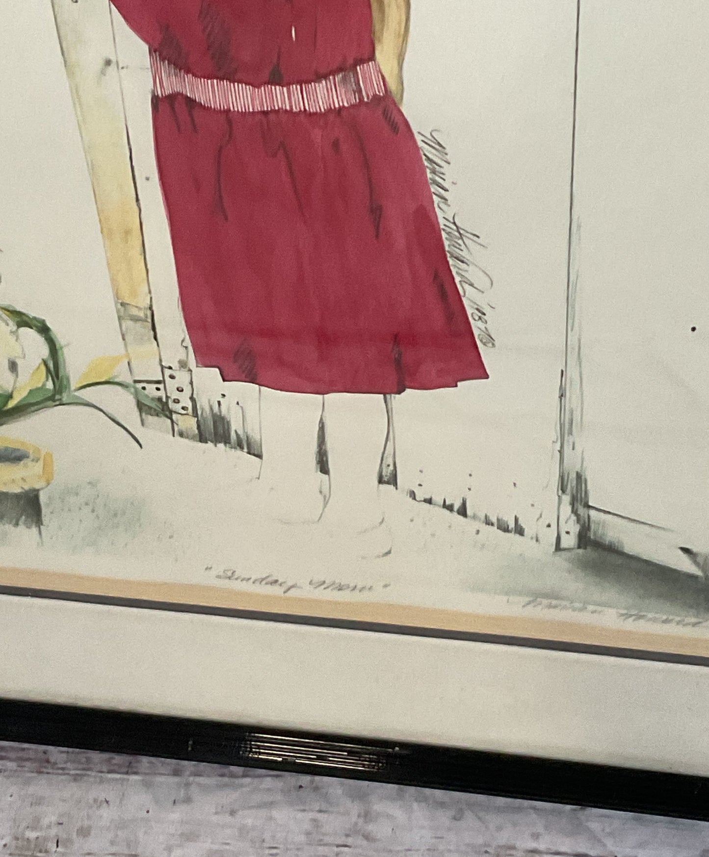 Sunday Morn Framed Drawing Signed by Marion Howard