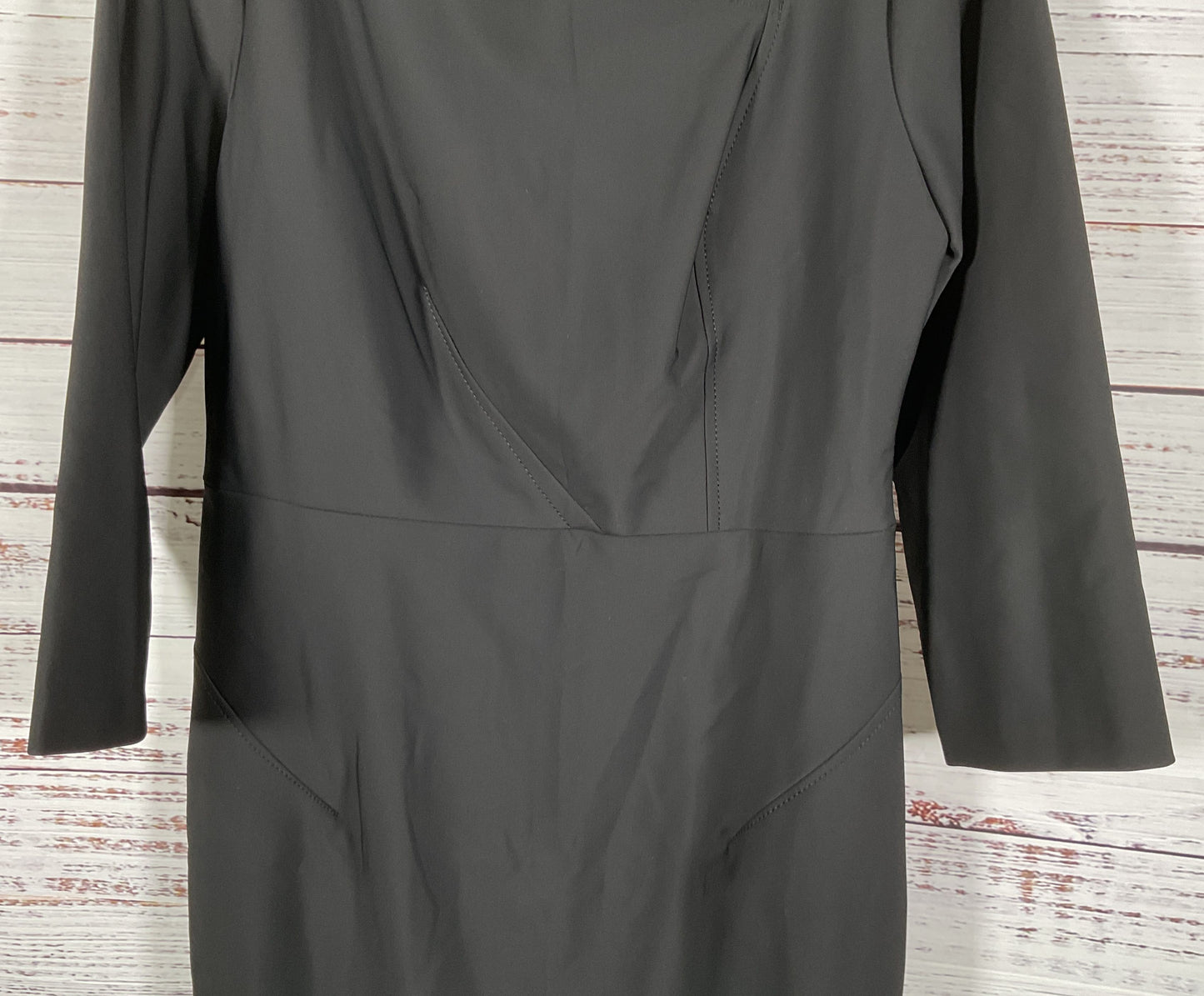 Donna Karan Women's Black Asymmetrical Neck 3/4 Sleeves Sheath Dress Size 10