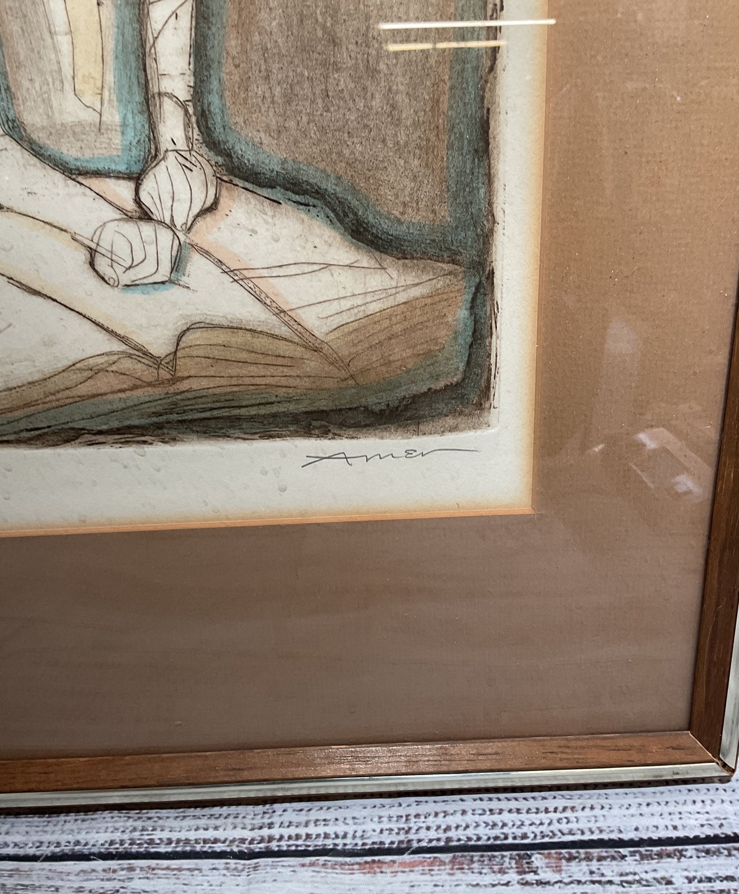 Students Framed Etching By Irving Amen Signed