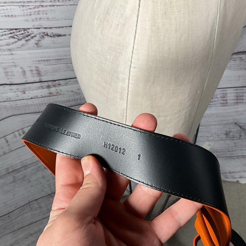 Anne Fontaine Maldivia Orange & Black Leather Belt - Size 1 (39")