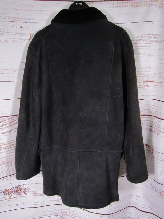 Cole Haan Men's Distressed Black Suede Faux Shearling Jacket Size S