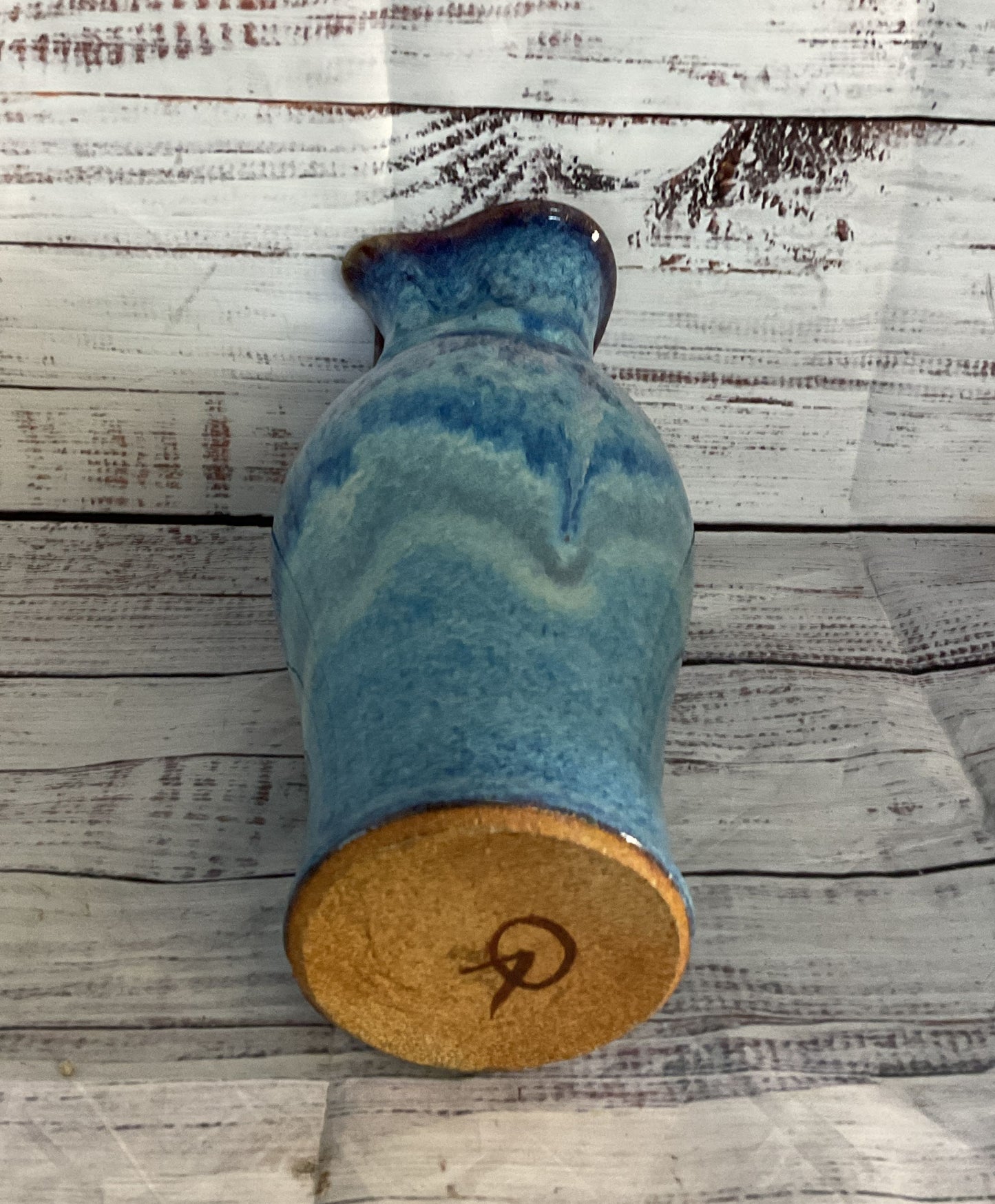 Vintage Stoneware Glazed Hand Made Vase Blue