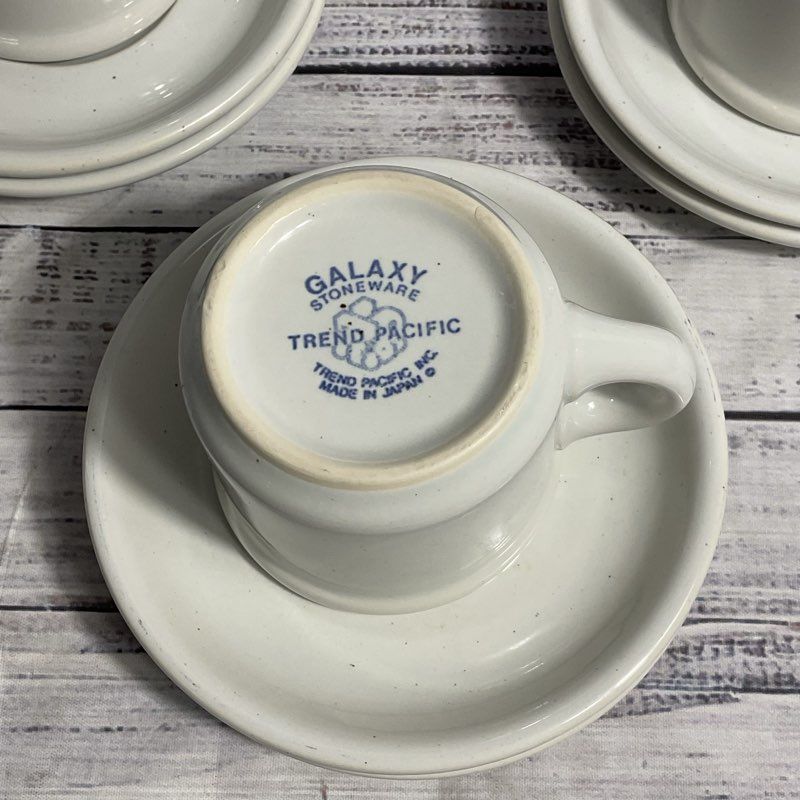 9 pc. Galaxy Stoneware Trend Pacific Milkstone White/Brown Spots Mug, Saucer Set