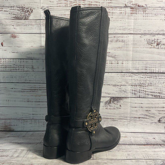 Tory Burch Black Leather Amanda Knee High Side Zip Riding Boot Women's 8.5