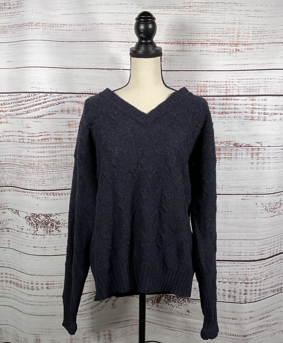 Christian Dior Navy Blue 100% Wool Shetland Sweater - Size Large *See Dscrptn*