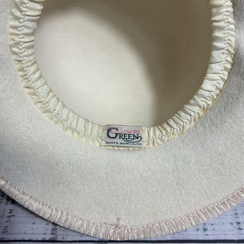 VTG. Louise Green White Bow Felt Sun Hat