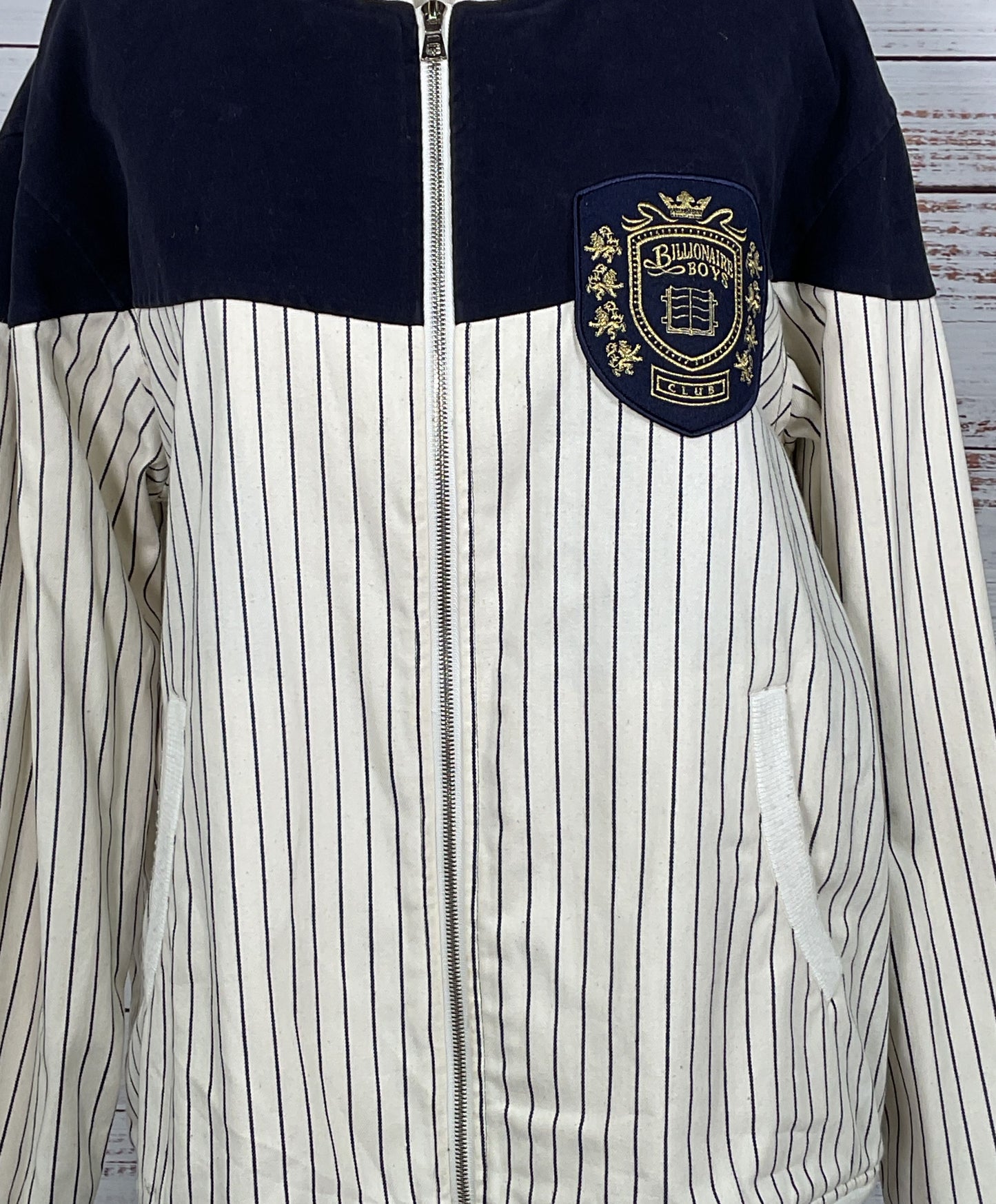 Billionaire Boys Club Season 6 Pinstripe Baseball Jacket Cream XL