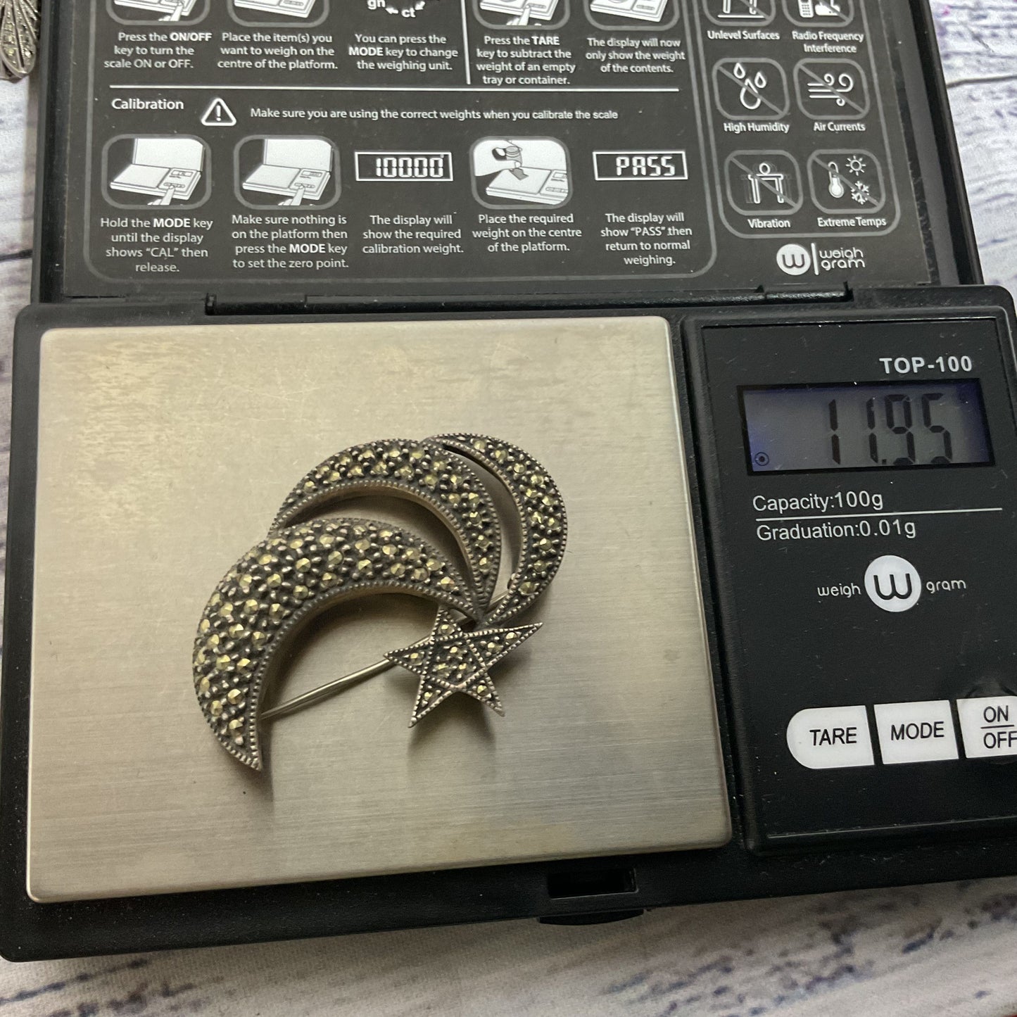 VTG. JUDITH JACK JJ Sterling Silver & Marcasite Starburst 1.75" Brooch- 11.95g