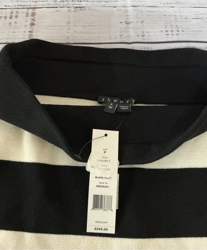 NWT Women's Theory Black/White bodycon Striped Knit Mini Skirt Size P