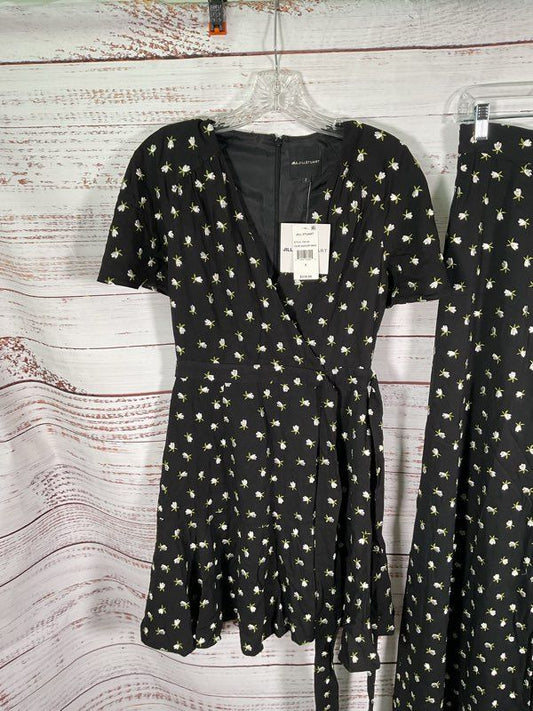 NEW Jill Jill Stuart Women's Mini Floral Dress 2 & Pants 4 Black Viscose Set